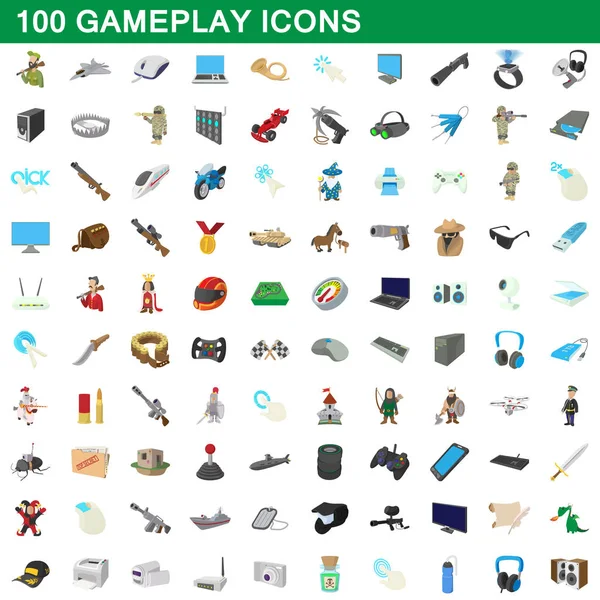 100 conjunto de ícones de jogabilidade, estilo cartoon —  Vetores de Stock