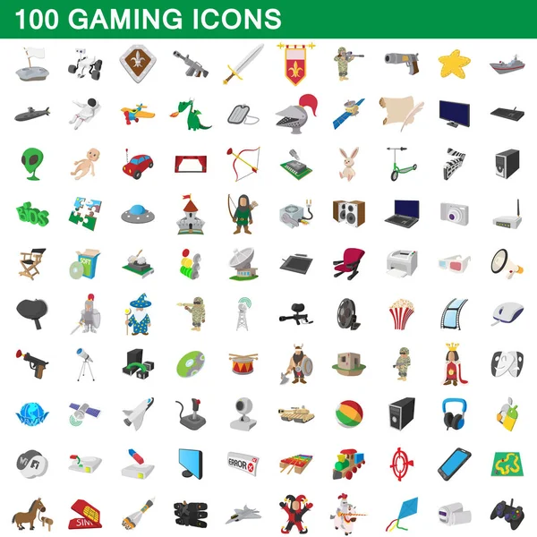 100 iconos de juego conjunto, estilo de dibujos animados — Vector de stock