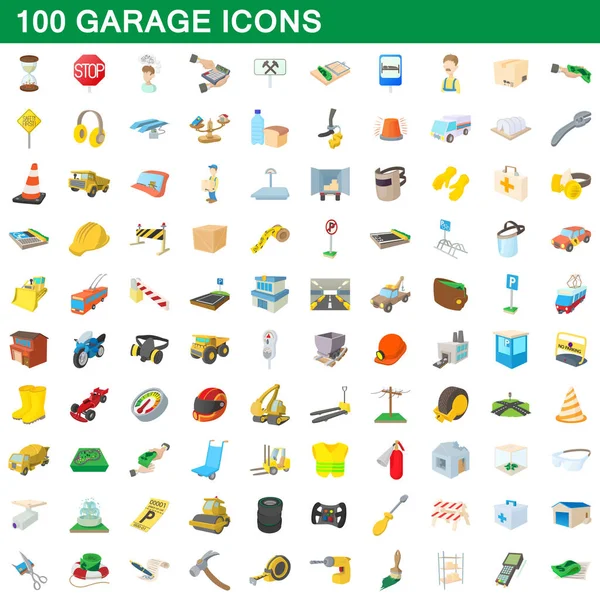 100 garage iconen instellen, cartoon stijl — Stockvector