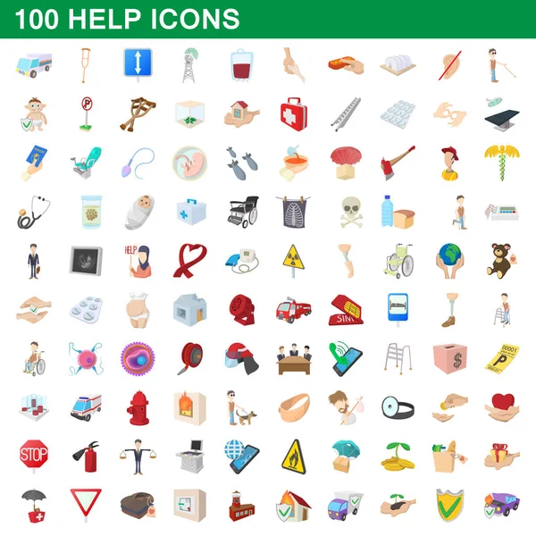 100 iconos de ayuda conjunto, estilo de dibujos animados — Vector de stock