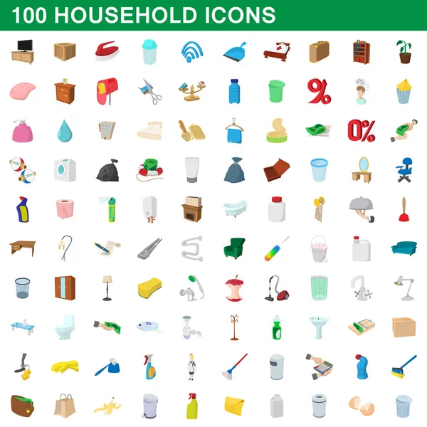 Ensemble de 100 icônes de ménage, style dessin animé — Image vectorielle