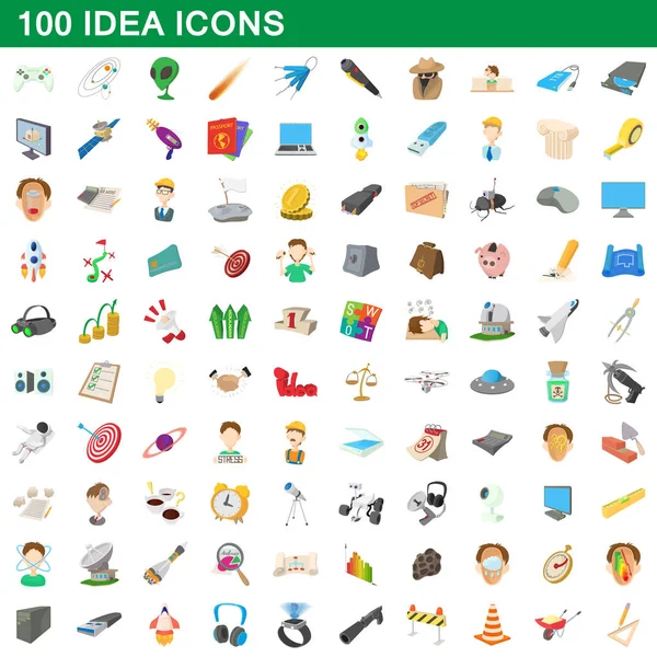 100 iconos de la idea conjunto, estilo de dibujos animados — Vector de stock