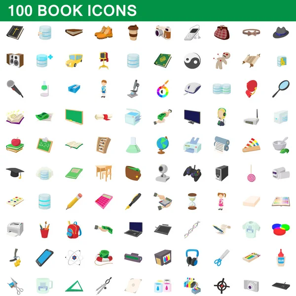 Conjunto de 100 iconos de libro, estilo de dibujos animados — Vector de stock