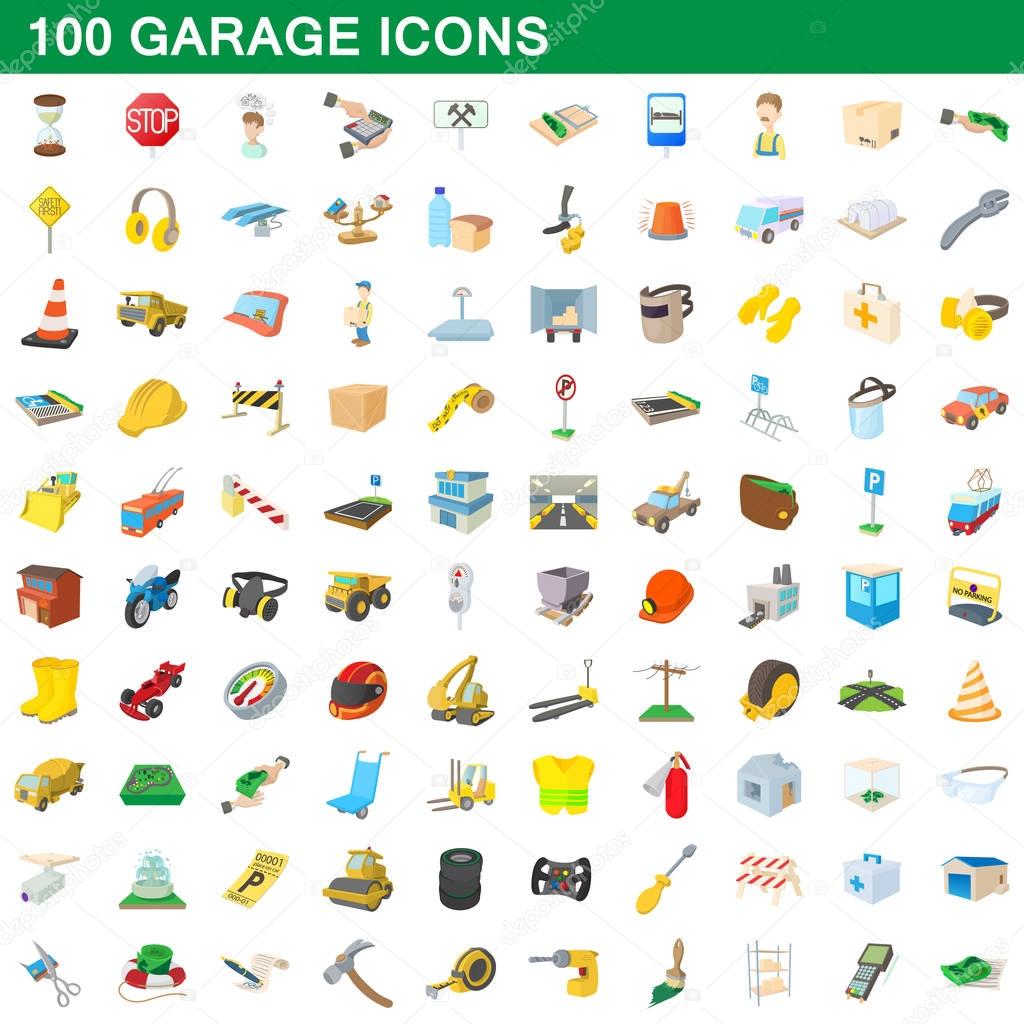 100 garage icons set, cartoon style
