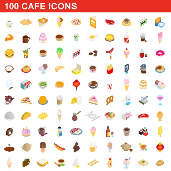 Conjunto de 100 iconos de café, estilo isométrico 3d — Vector de stock