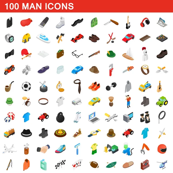 Set di 100 icone uomo, stile isometrico 3d — Vettoriale Stock
