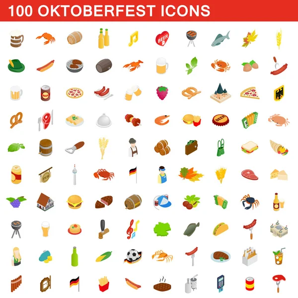 100 慕尼黑啤酒节的图标集，等距 3d 风格 — 图库矢量图片