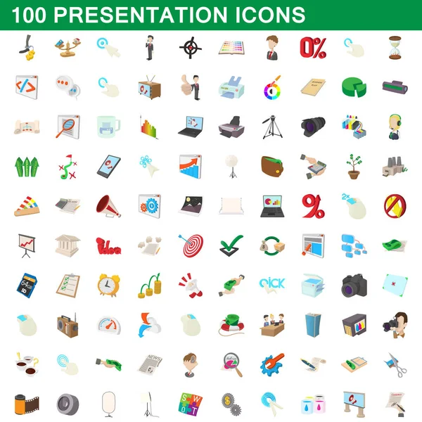 100 iconos de presentación conjunto, estilo de dibujos animados — Vector de stock
