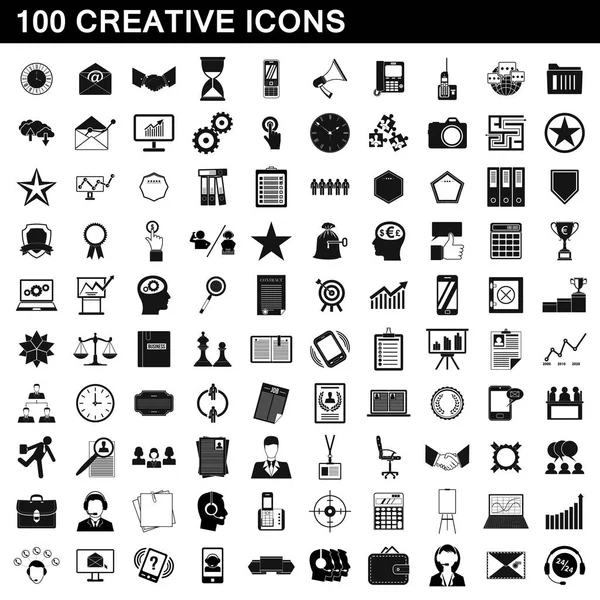 Zestaw 100 ikon creative, prosty styl — Wektor stockowy