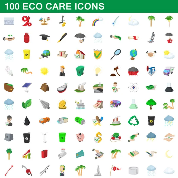 100 iconos eco cuidado conjunto, estilo de dibujos animados — Vector de stock