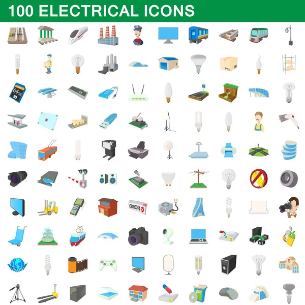 100个电气图标，卡通风格 — 图库矢量图片