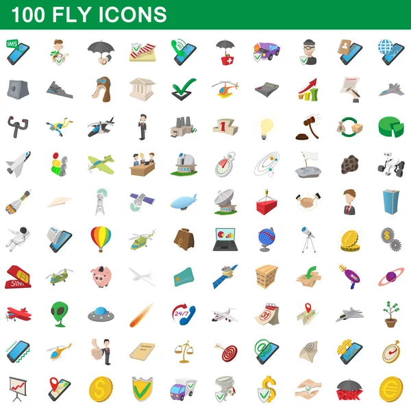 100 iconos de mosca conjunto, estilo de dibujos animados — Vector de stock