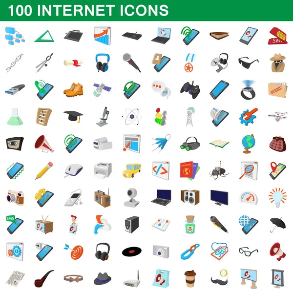 100 internet simgesi, çizgi film tarzı — Stok Vektör