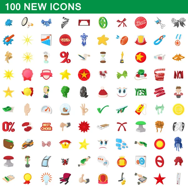 100 nuevos iconos, estilo de dibujos animados — Vector de stock