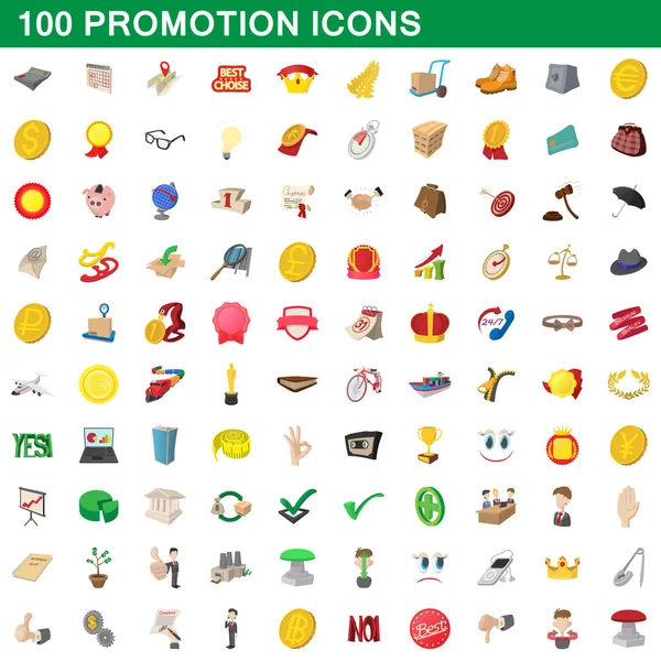 100 iconos de promoción conjunto, estilo de dibujos animados — Vector de stock