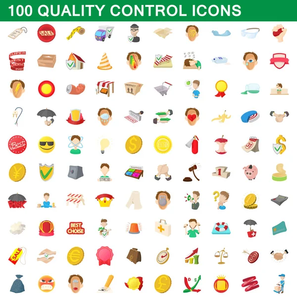 100 iconos de control de calidad conjunto, estilo de dibujos animados — Vector de stock