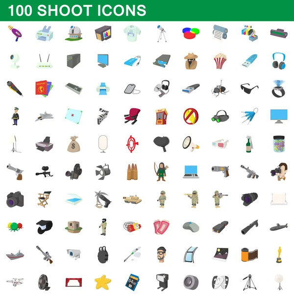 100 iconos de disparar conjunto, estilo de dibujos animados — Vector de stock