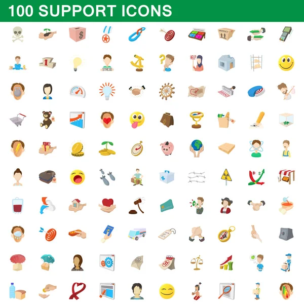 100 iconos de soporte conjunto, estilo de dibujos animados — Vector de stock