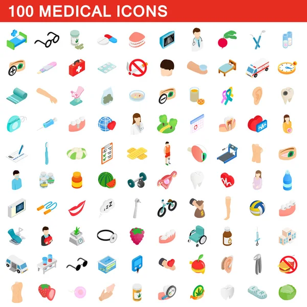 100 medical icons set, isometric 3d style — Stock Vector
