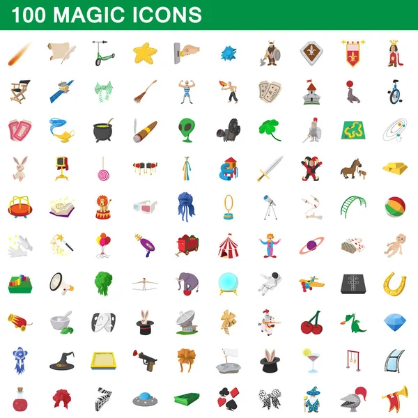 100 iconos mágicos, estilo de dibujos animados — Vector de stock