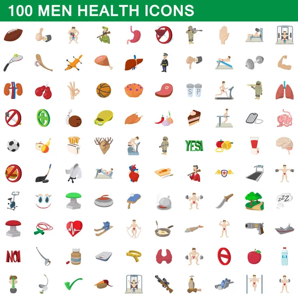 100 hombres iconos de salud conjunto, estilo de dibujos animados — Vector de stock