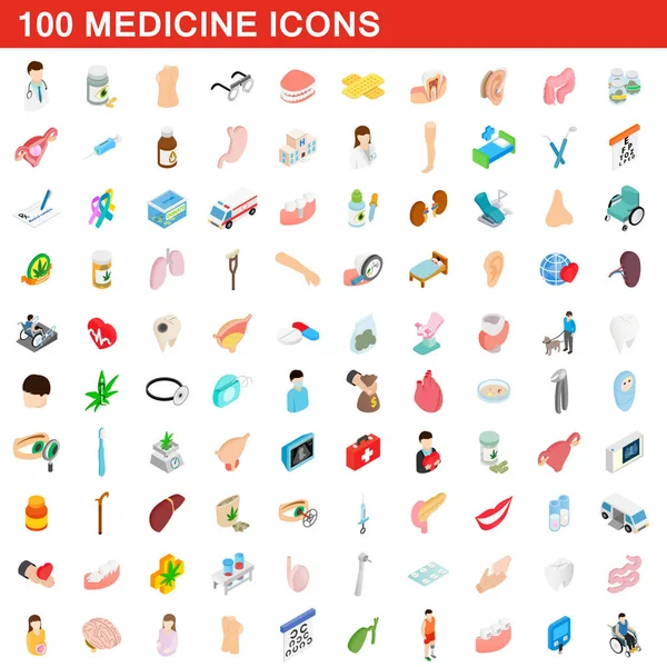 100 iconos de la medicina conjunto, estilo isométrico 3d — Vector de stock