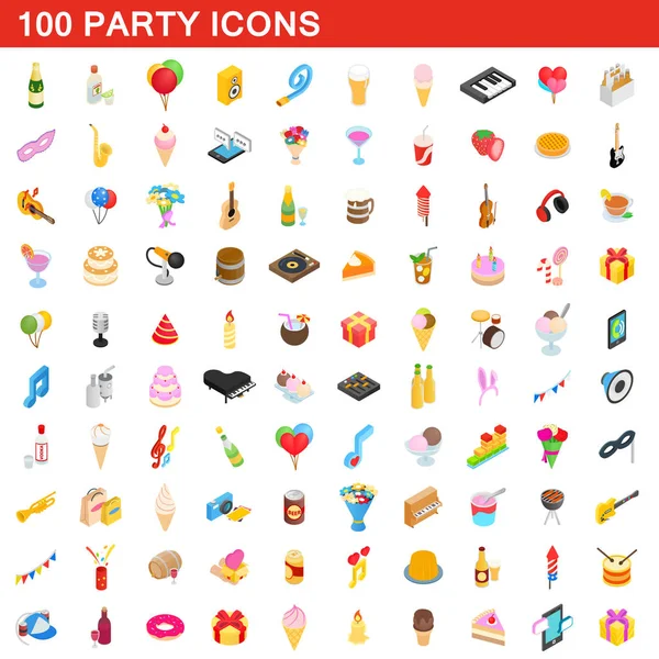 Conjunto de 100 iconos de fiesta, estilo isométrico 3d — Vector de stock
