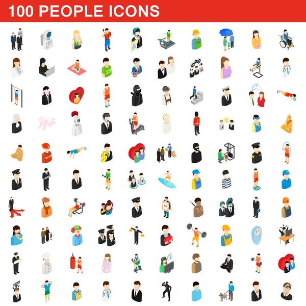 Set di icone 100 persone, stile isometrico 3d — Vettoriale Stock