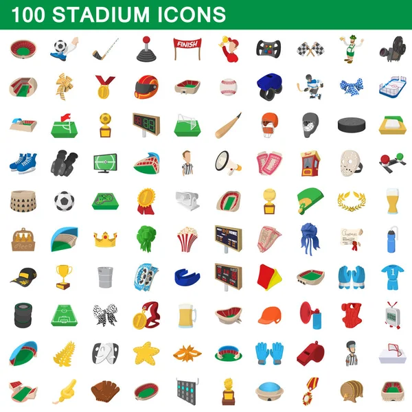 Conjunto de ícones de estádio 100, estilo cartoon —  Vetores de Stock