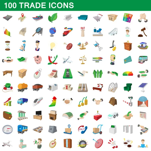 100 iconos de comercio conjunto, estilo de dibujos animados — Vector de stock