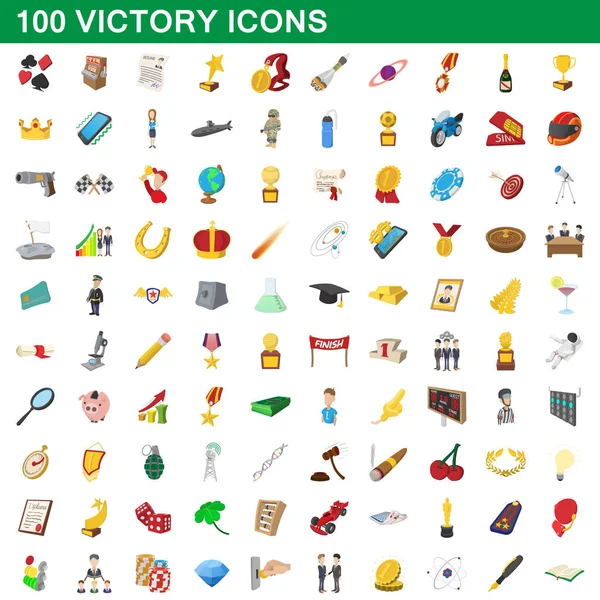 100 overwinning iconen instellen, cartoon stijl — Stockvector