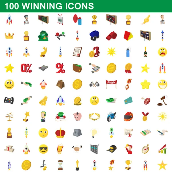 100 iconos ganadores, estilo de dibujos animados — Vector de stock