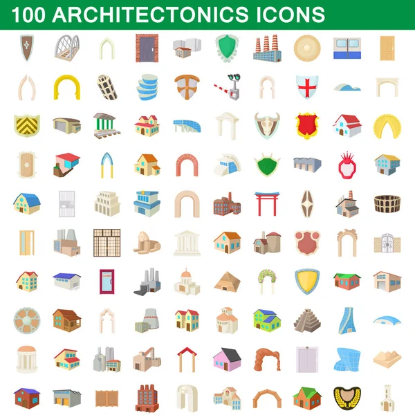 100 conjunto de iconos arquitectónicos, estilo de dibujos animados — Vector de stock
