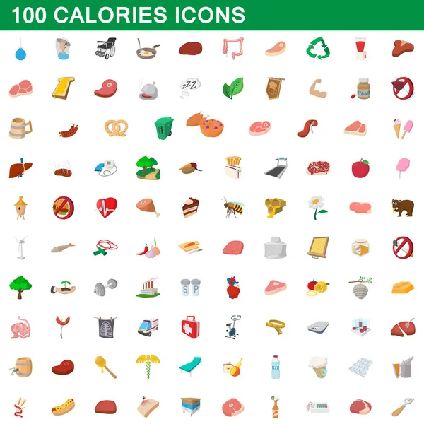 Conjunto de iconos de 100 calorías, estilo de dibujos animados — Vector de stock