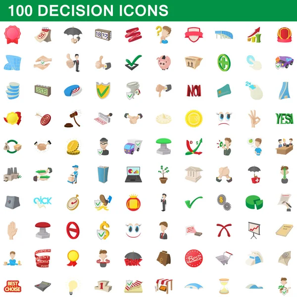 100 iconos de decisión conjunto, estilo de dibujos animados — Vector de stock