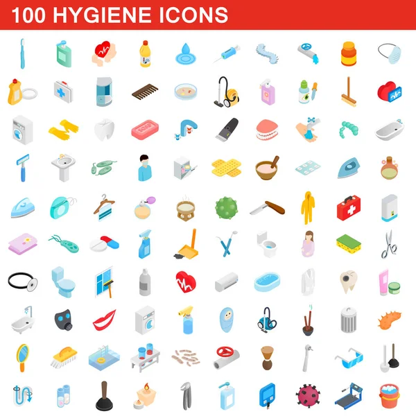 Ensemble de 100 icônes d'hygiène, style 3d isométrique — Image vectorielle