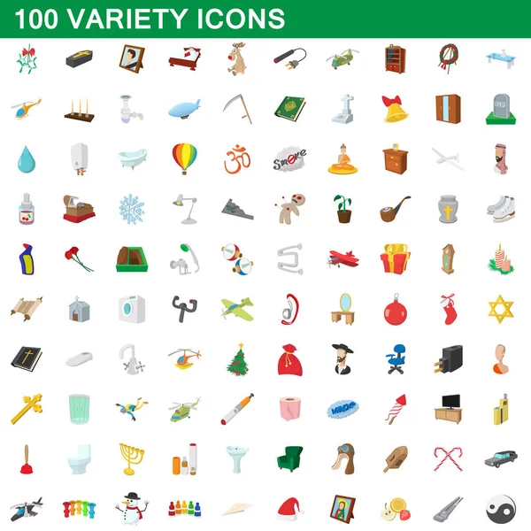 100 conjunto de iconos de variedad, estilo de dibujos animados — Vector de stock