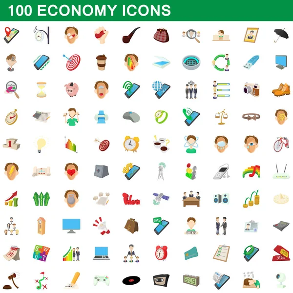 100 iconos de la economía conjunto, estilo de dibujos animados — Vector de stock