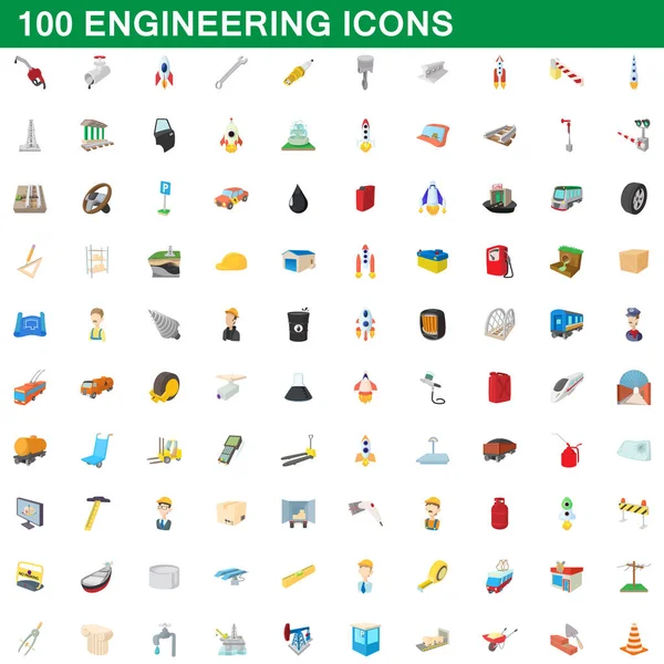 100 conjunto de iconos de ingeniería, estilo de dibujos animados — Vector de stock