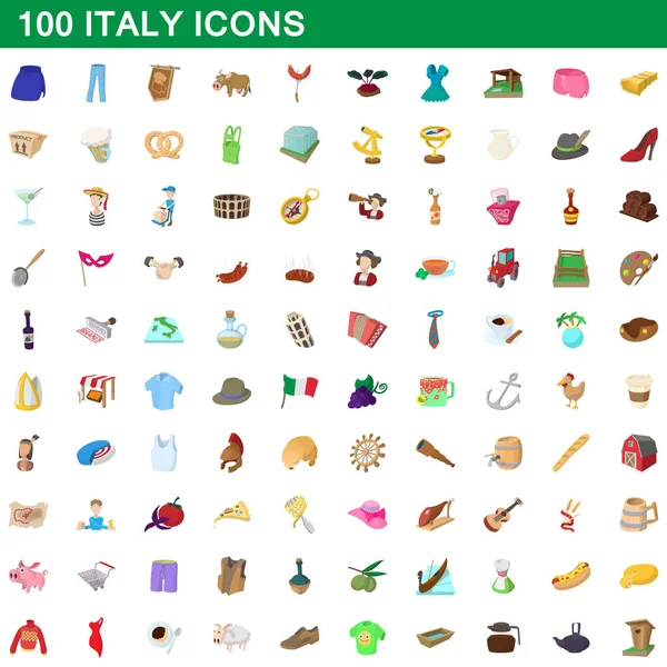 100 conjunto de iconos italia, estilo de dibujos animados — Vector de stock