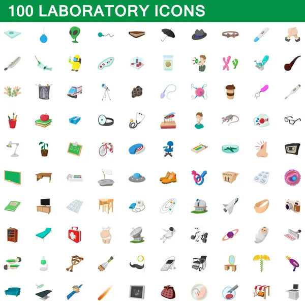 100 laboratuvar simgeler ayarla, tarzı çizgi film — Stok Vektör