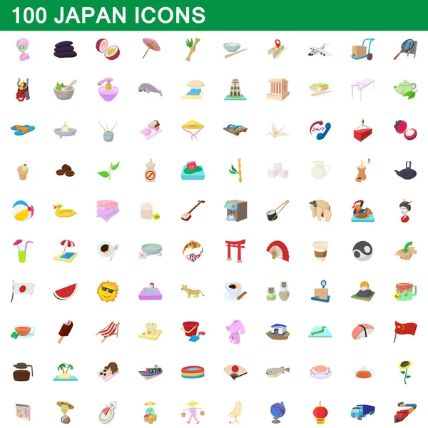 100 conjunto de iconos de Japón, estilo de dibujos animados — Vector de stock