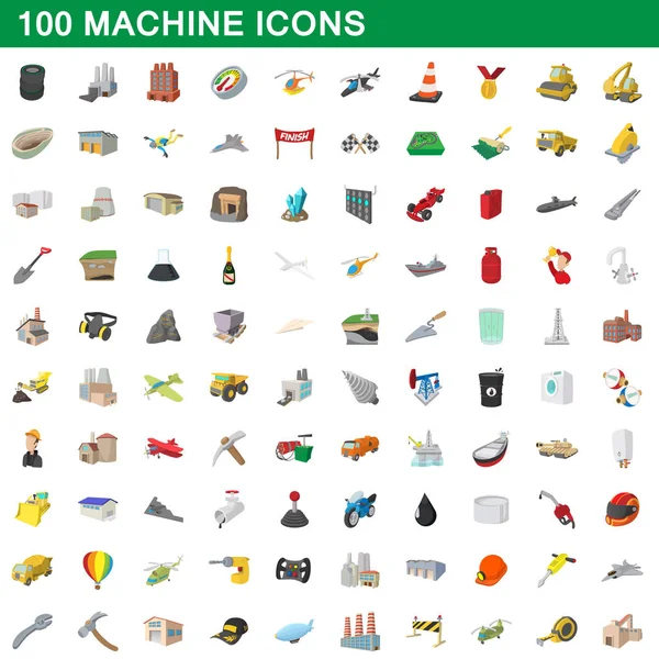 100 iconos de la máquina conjunto, estilo de dibujos animados — Vector de stock