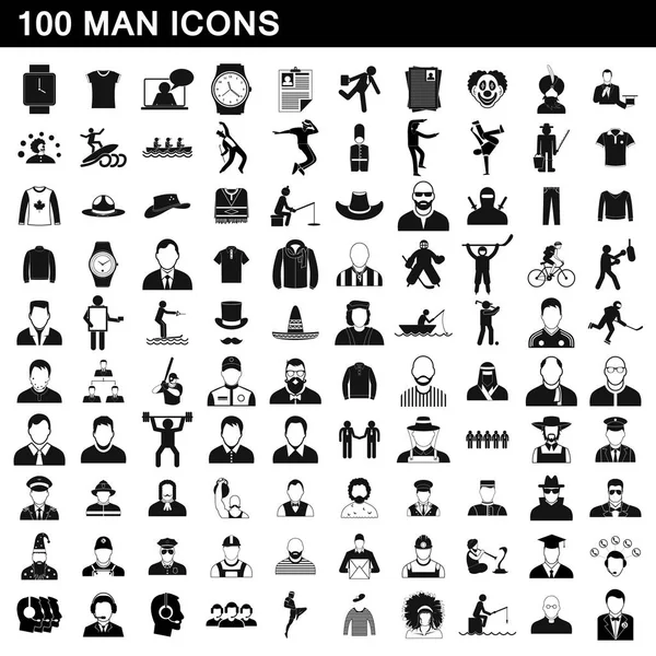 100 man icons set, simple style — Stock Vector