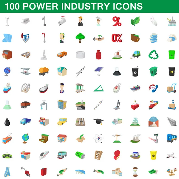 100 conjunto de iconos de la industria de la energía, estilo de dibujos animados — Vector de stock