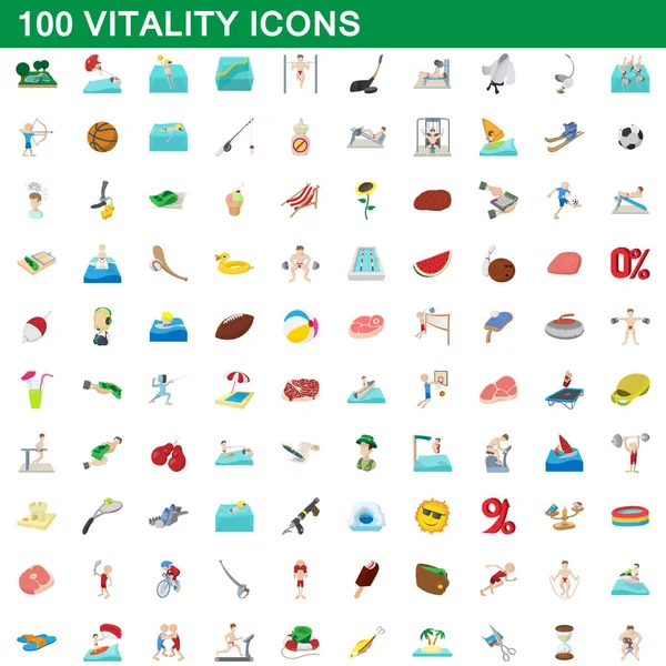 100 iconos de vitalidad conjunto, estilo de dibujos animados — Vector de stock