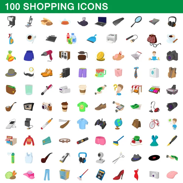 100 conjunto de compras, estilo de dibujos animados — Vector de stock