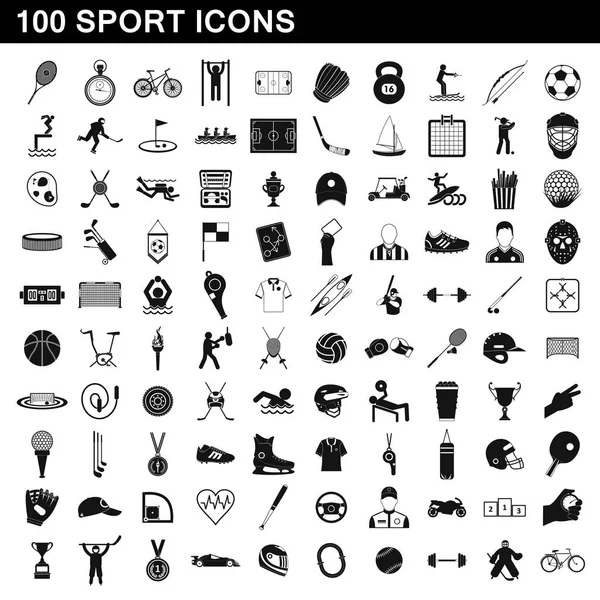 100 Sport-Ikonen Set, einfacher Stil — Stockvektor