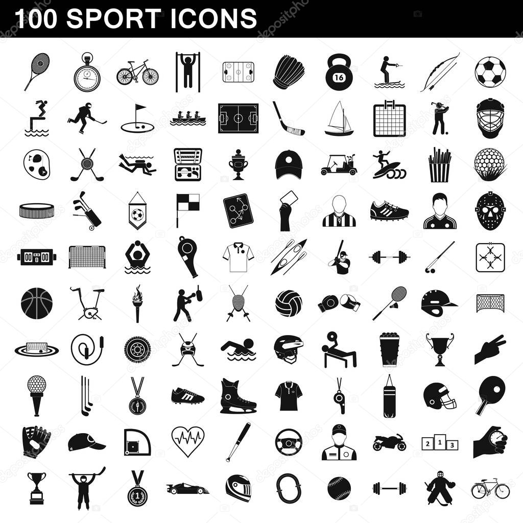 100 sport icons set, simple style