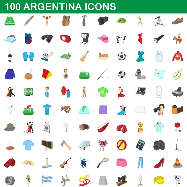 Conjunto de 100 iconos argentinos, estilo dibujos animados — Vector de stock